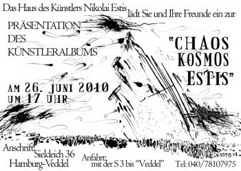Präsentation des Künstleralbums »Chaos Kosmos Estis« im Haus des Künslers Nikolai Estis auf der Veddel (Hamburg, Deutschland)